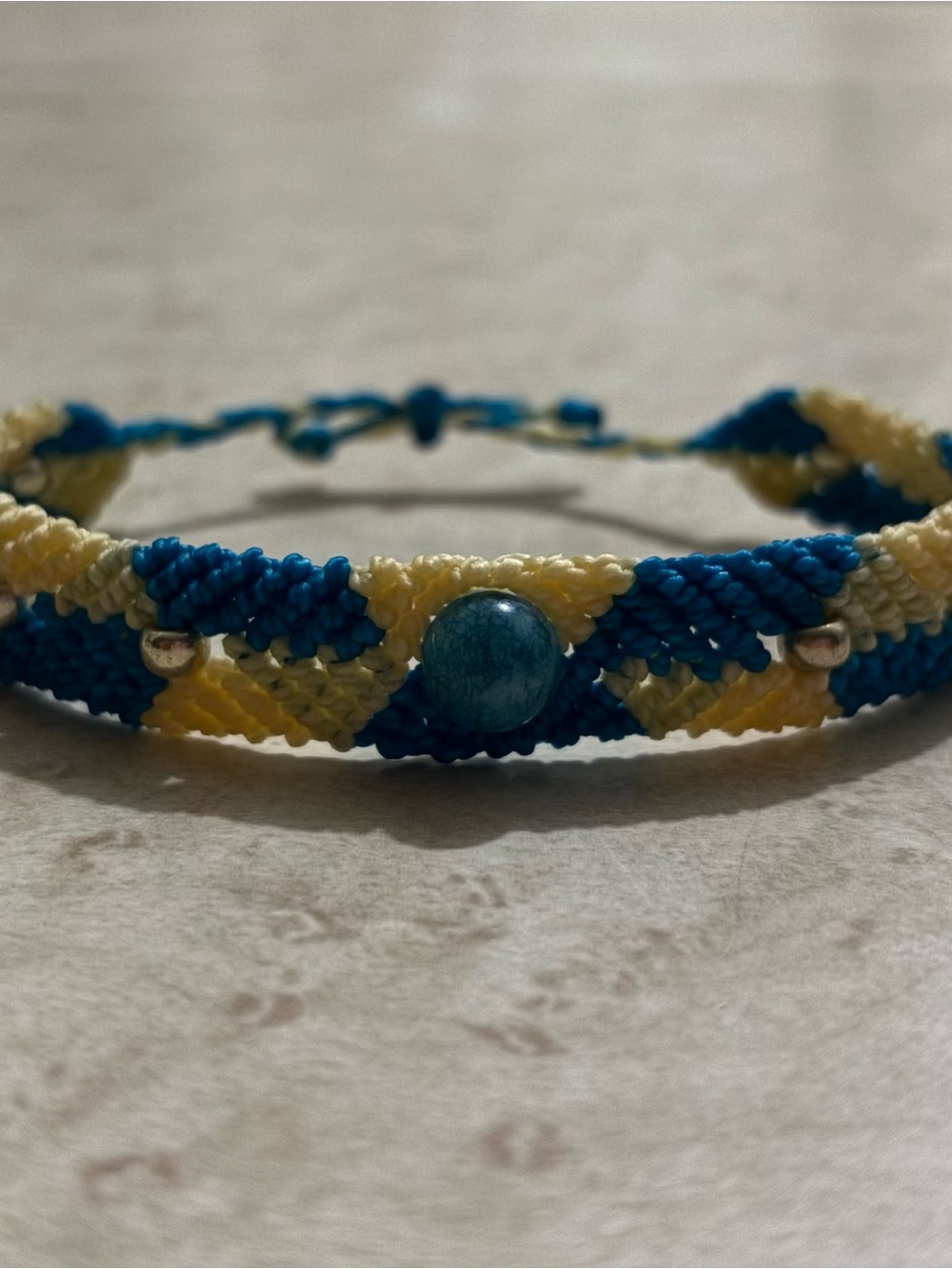 Handwoven Blue and Yellow Beaded Friendship Bracelet